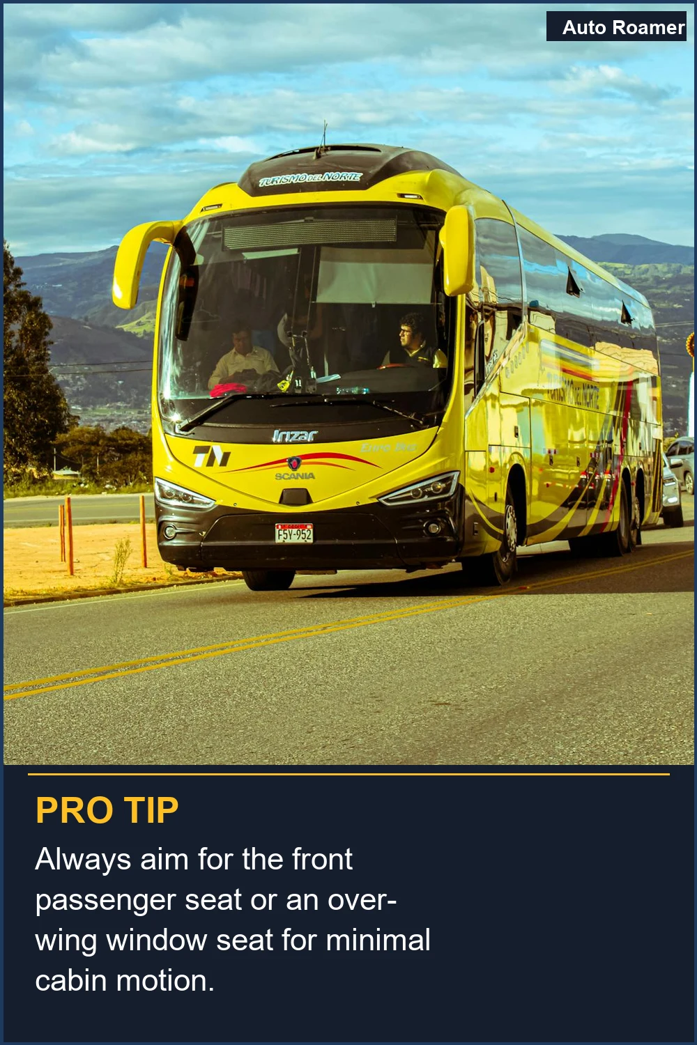 Always aim for the front passenger seat or an over-wing window seat for minimal cabin motion.