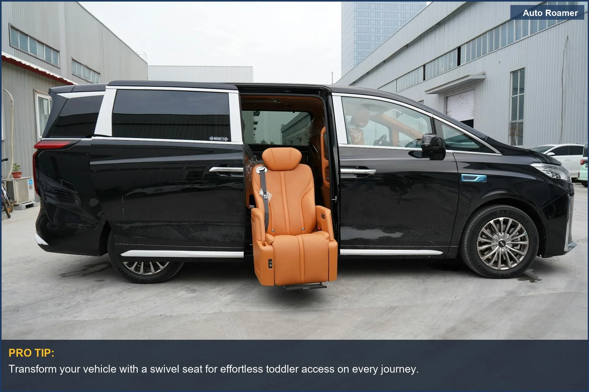 Luxury minivan with swivel seat, ideal for a smooth toddler car ride experience.