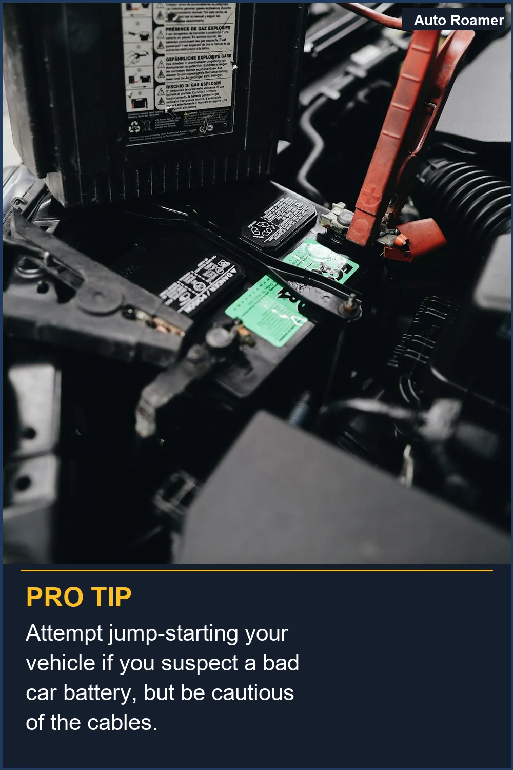 Attempt jump-starting your vehicle if you suspect a bad car battery, but be cautious of the cables.