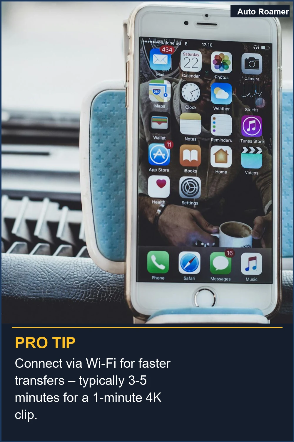 Connect via Wi-Fi for faster transfers - typically 3-5 minutes for a 1-minute 4K clip.