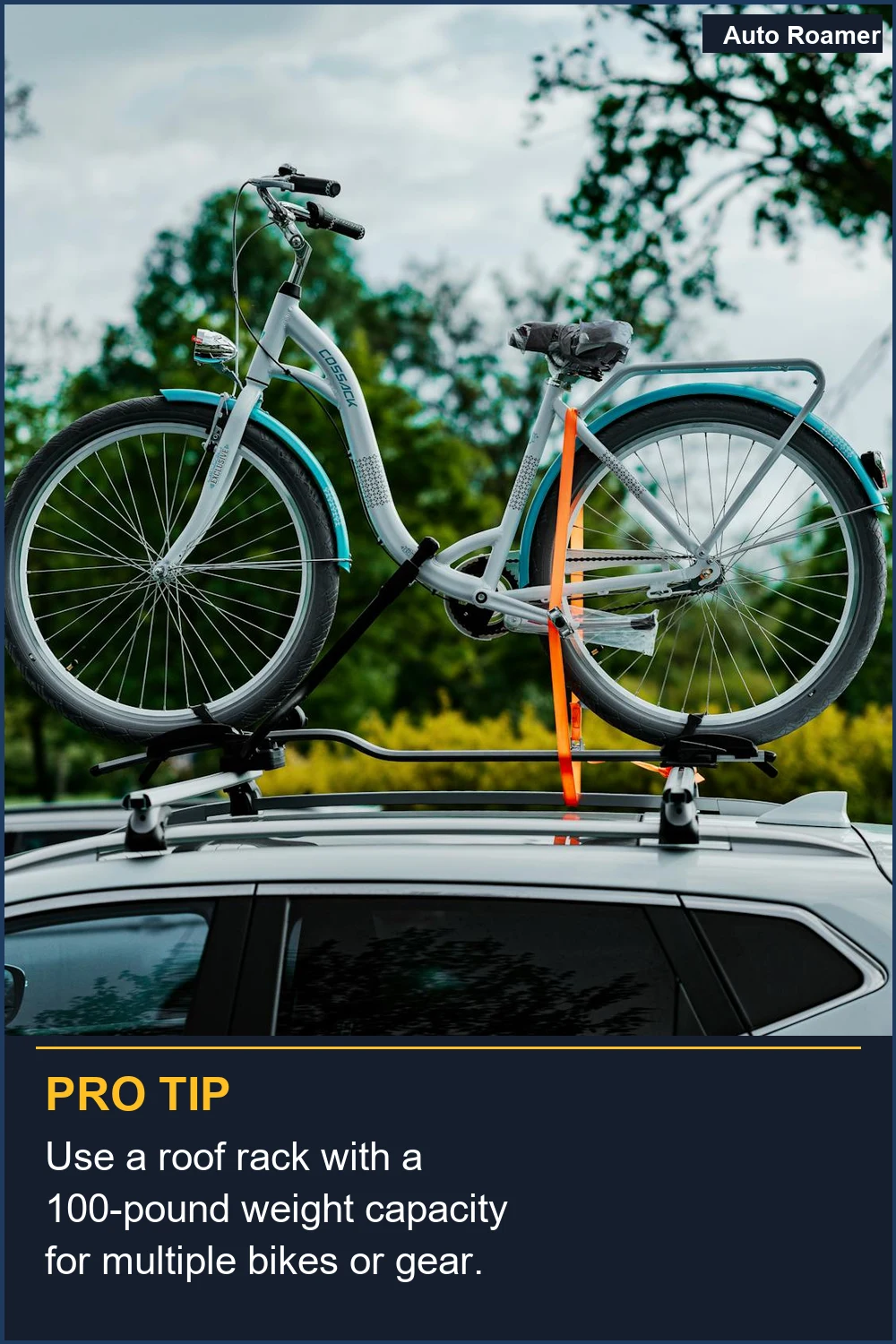 Use a roof rack with a 100-pound weight capacity for multiple bikes or gear.