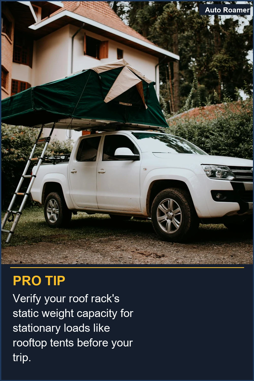 Verifica la capacidad de peso estático de tu baca para cargas estacionarias como tiendas de techo antes de tu viaje.