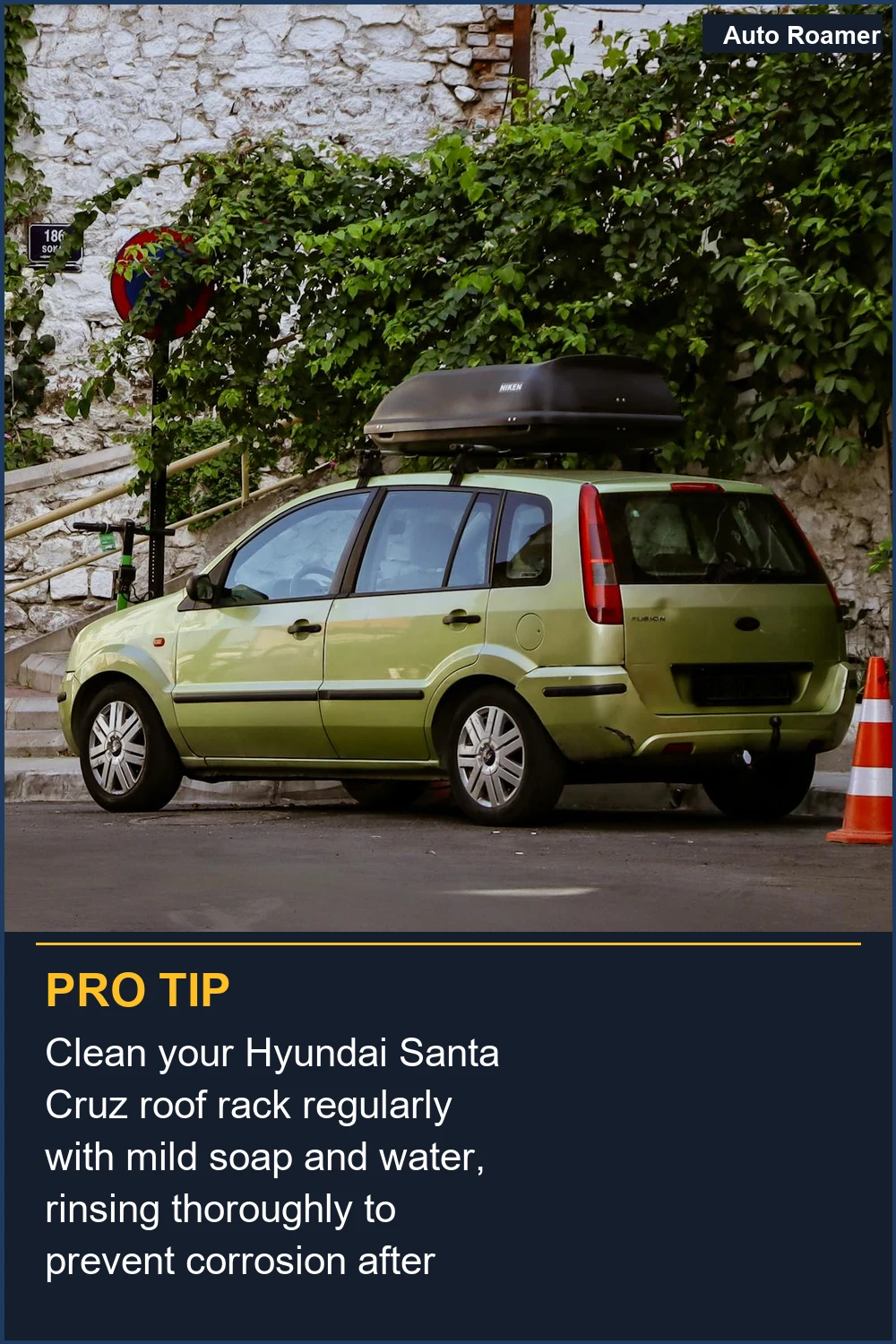 Clean your Hyundai Santa Cruz roof rack regularly with mild soap and water, rinsing thoroughly to prevent corrosion after outdoor adventures.