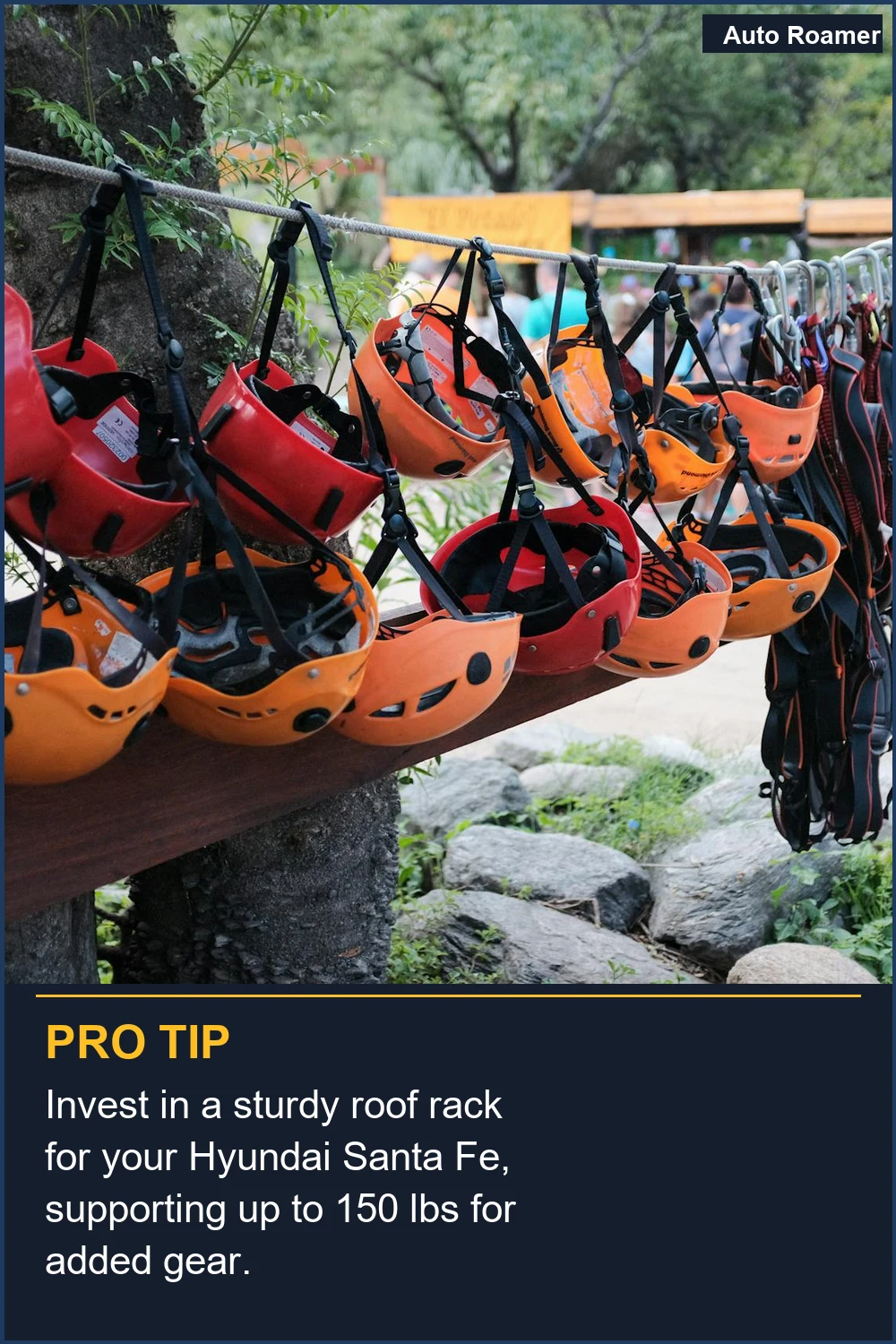 Invest in a sturdy roof rack for your Hyundai Santa Fe, supporting up to 150 lbs for added gear.