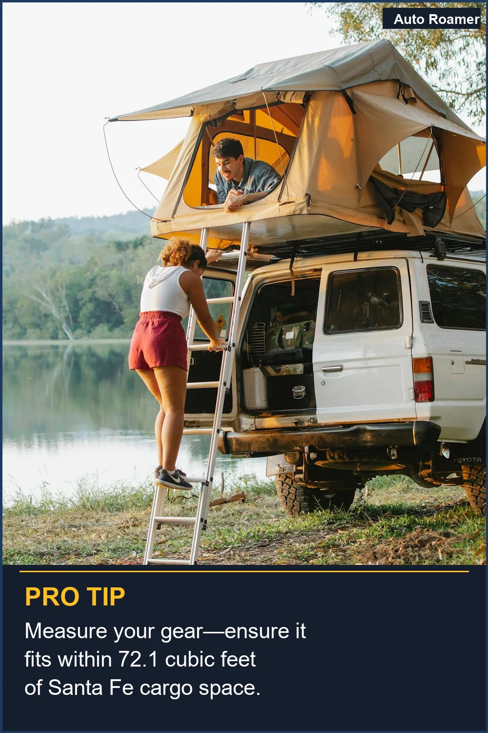 Measure your gear--ensure it fits within 72.1 cubic feet of Santa Fe cargo space.