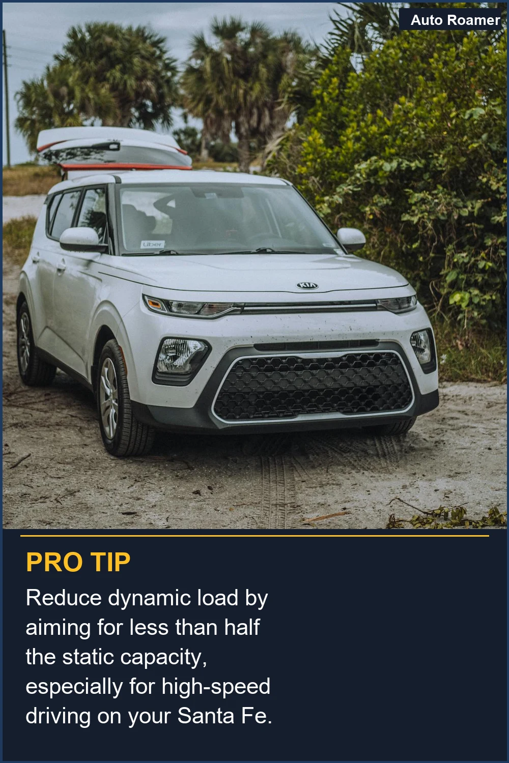 Reduce dynamic load by aiming for less than half the static capacity, especially for high-speed driving on your Santa Fe.