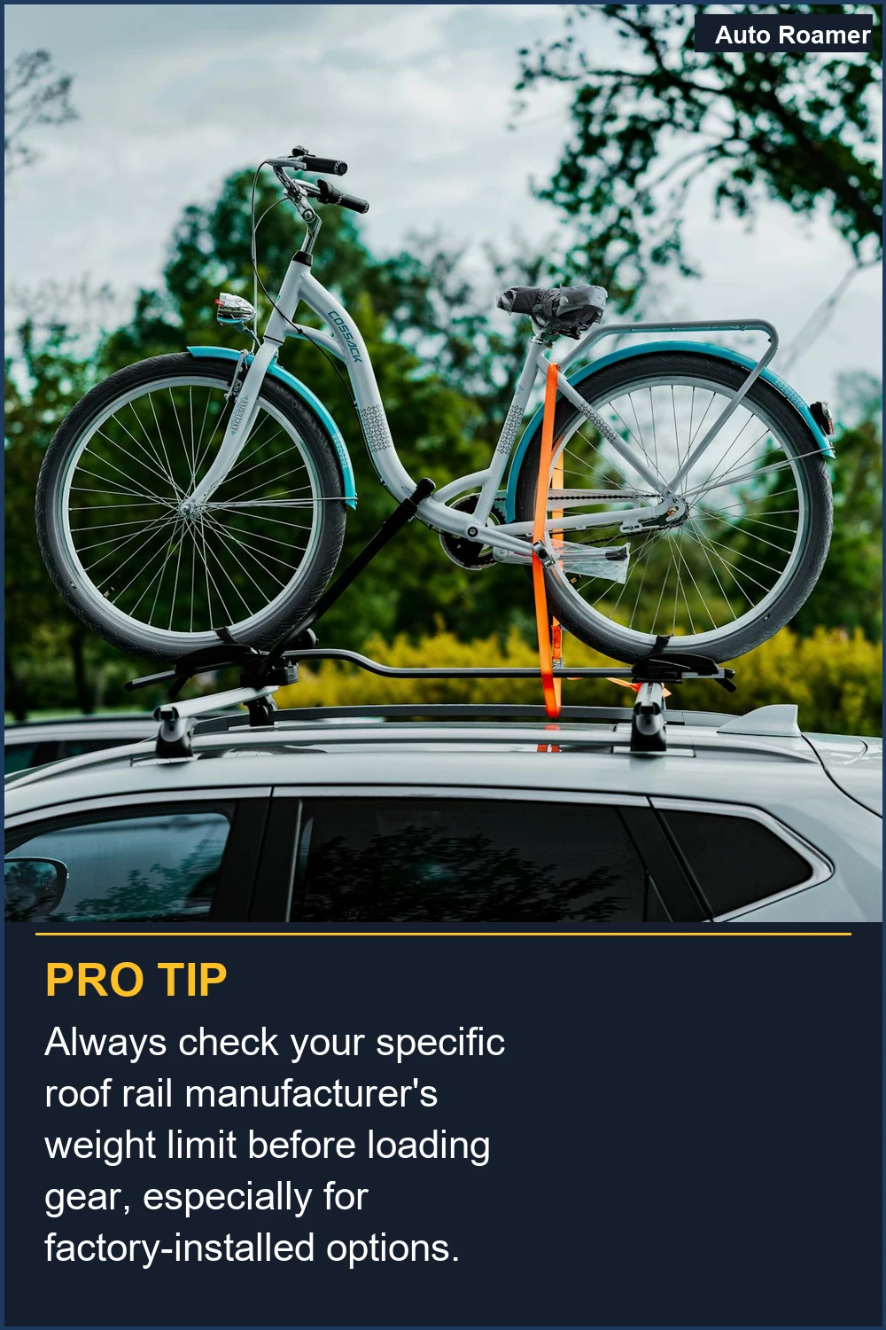 Always check your specific roof rail manufacturer's weight limit before loading gear, especially for factory-installed options.