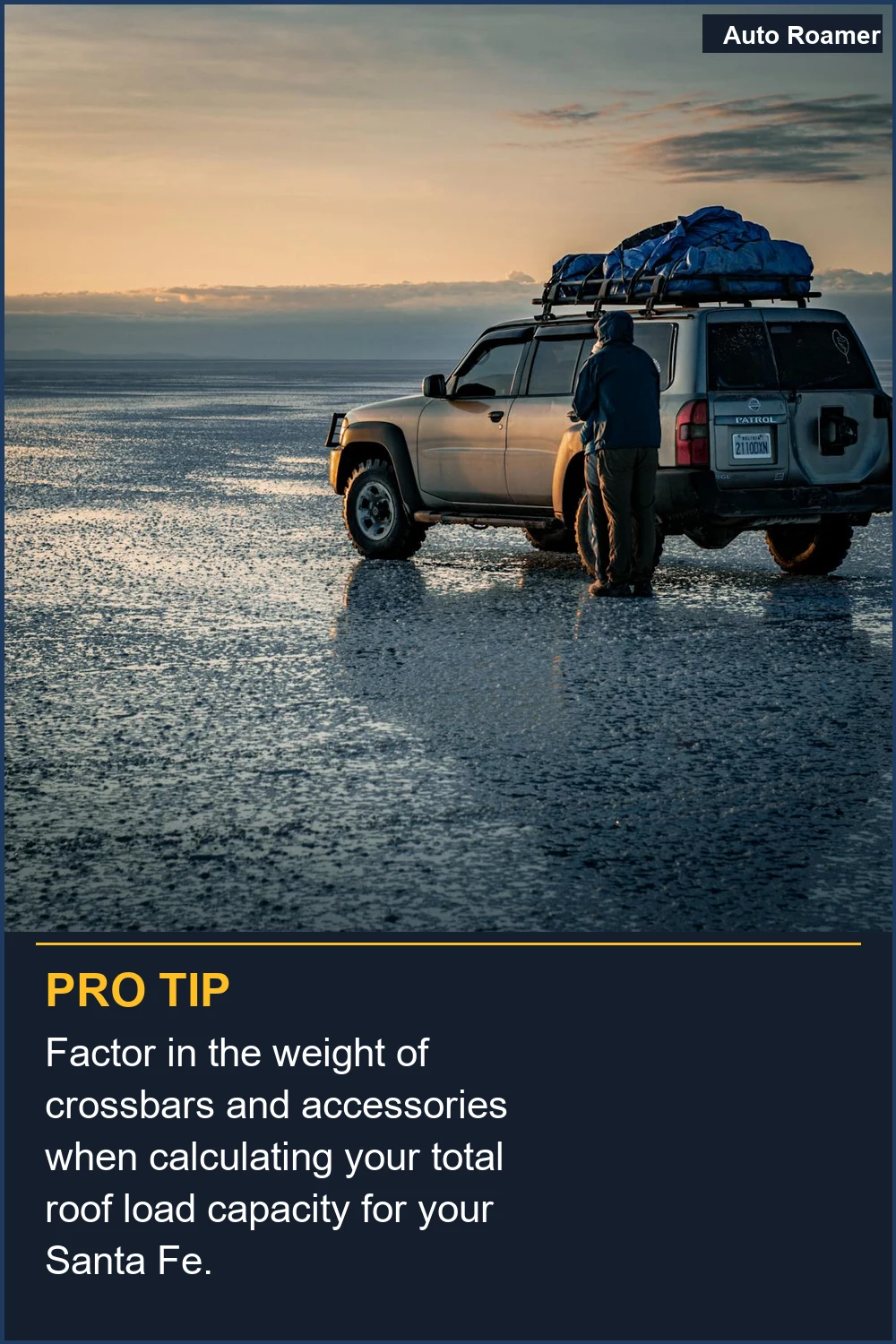 Factor in the weight of crossbars and accessories when calculating your total roof load capacity for your Santa Fe.