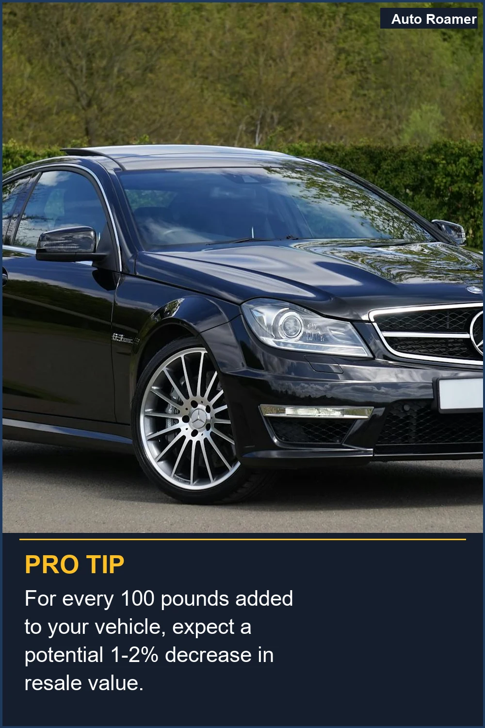 Por cada 45 kg añadidos a tu vehículo, espera una posible disminución del 1-2% en el valor de reventa.