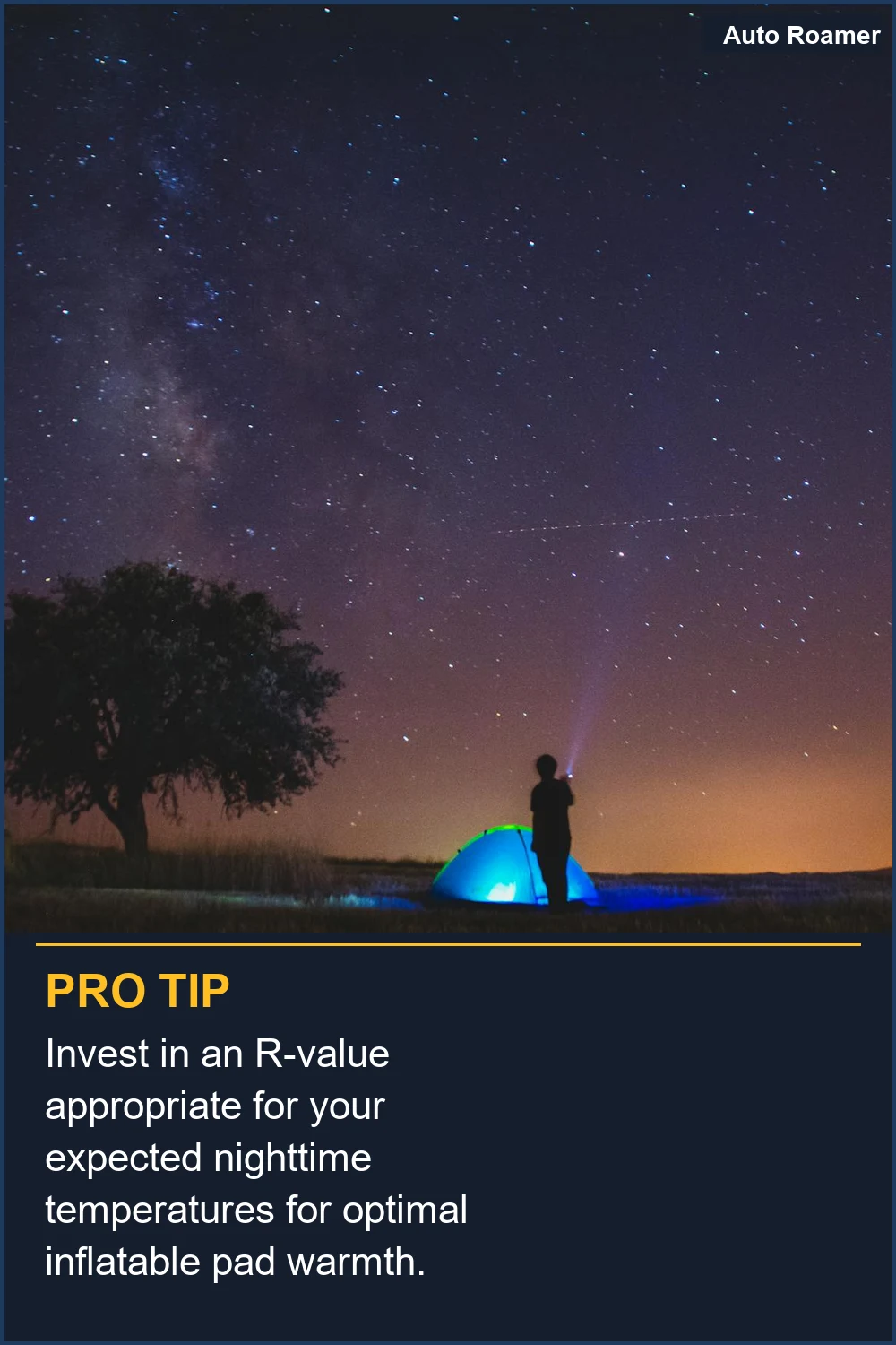 Invierte en un valor R apropiado para las temperaturas nocturnas esperadas para una calidez óptima de la colchoneta inflable.