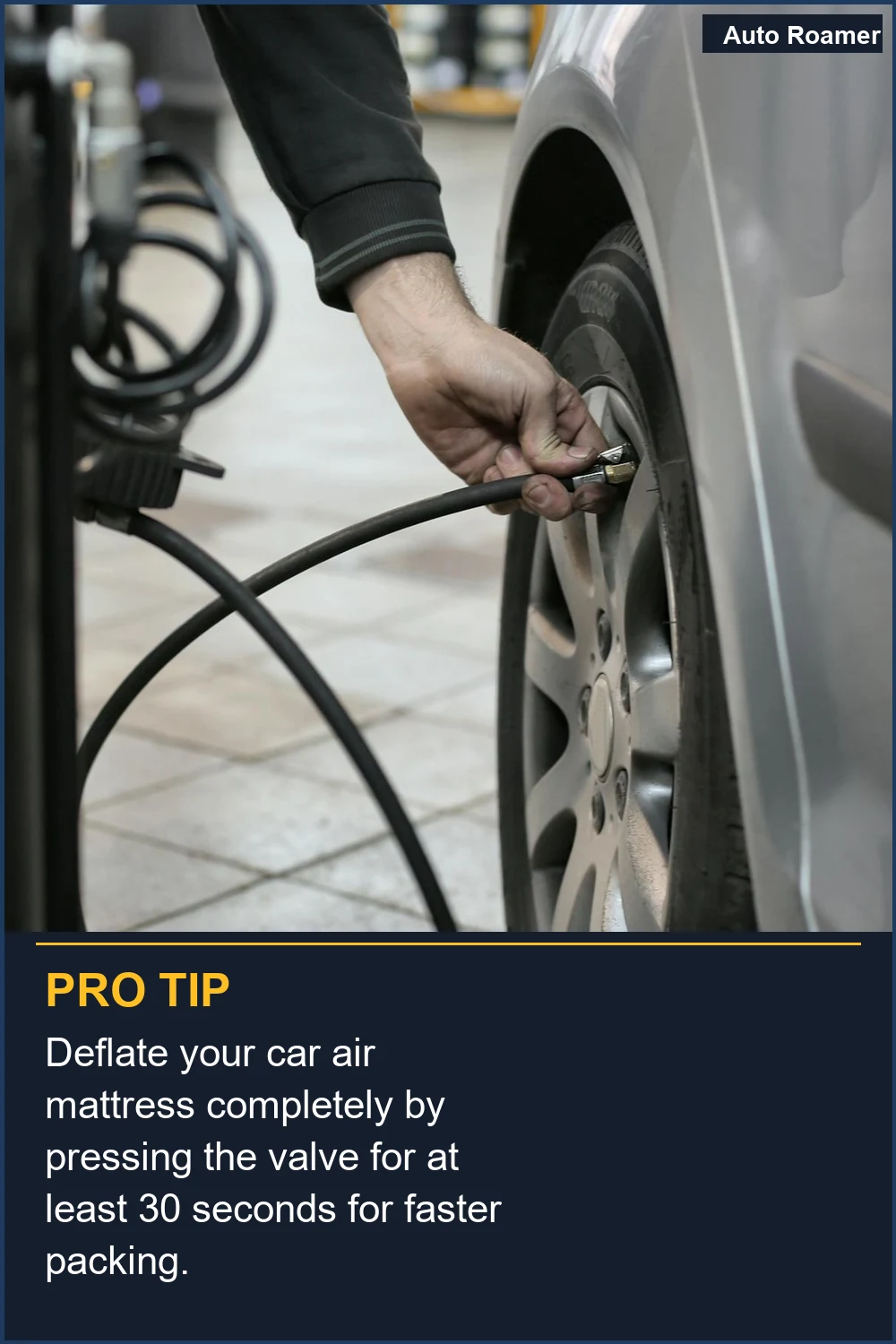 Deflate your car air mattress completely by pressing the valve for at least 30 seconds for faster packing.
