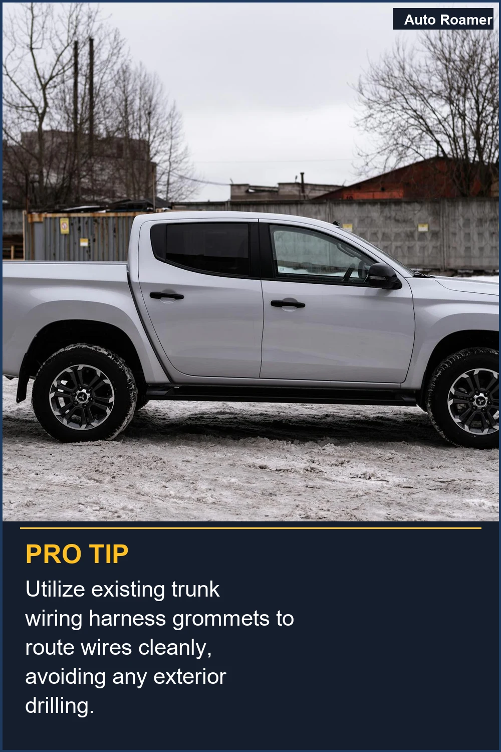 Utilize existing trunk wiring harness grommets to route wires cleanly, avoiding any exterior drilling.