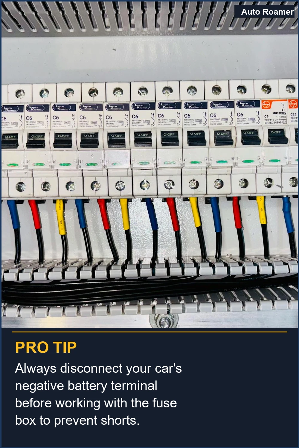 Always disconnect your car's negative battery terminal before working with the fuse box to prevent shorts.