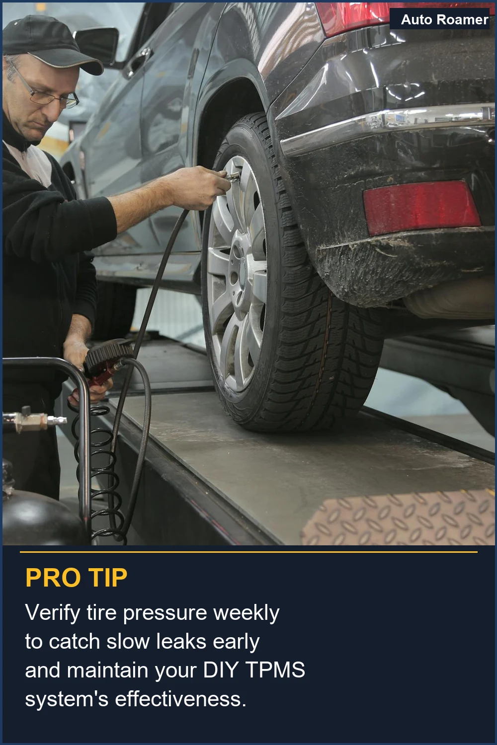 Verifica la presión de los neumáticos semanalmente para detectar fugas lentas a tiempo y mantener la efectividad de tu sistema TPMS DIY.