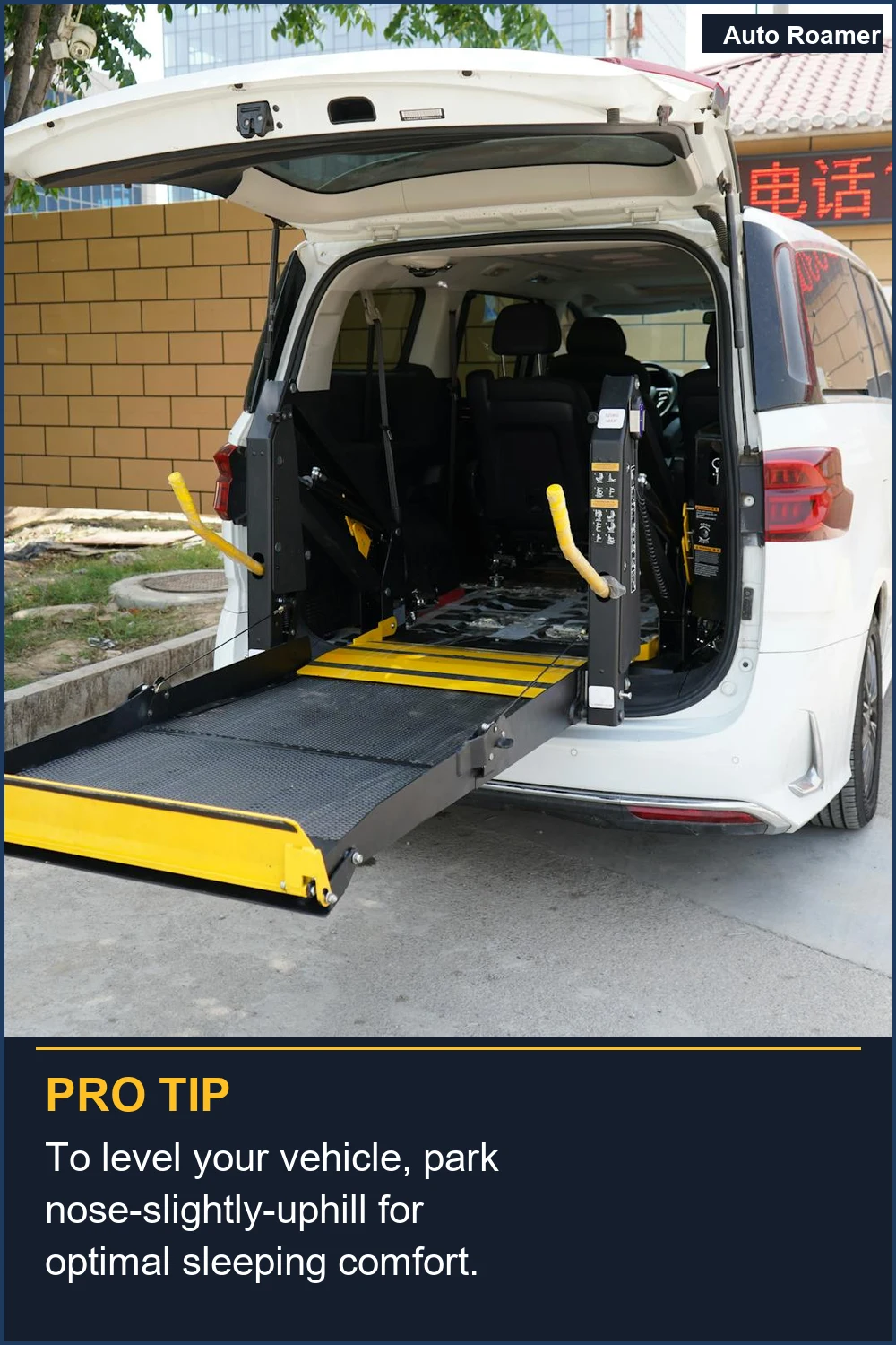 To level your vehicle, park nose-slightly-uphill for optimal sleeping comfort.