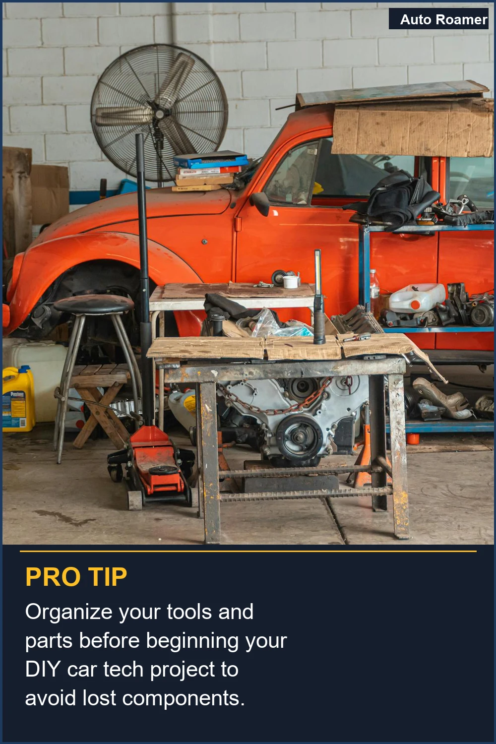 Organize your tools and parts before beginning your DIY car tech project to avoid lost components.