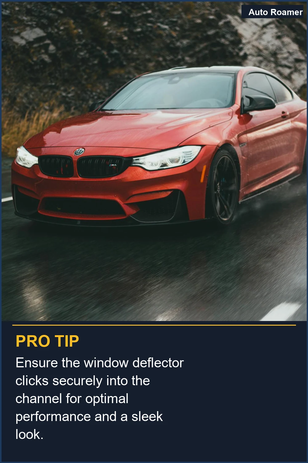 Ensure the window deflector clicks securely into the channel for optimal performance and a sleek look.