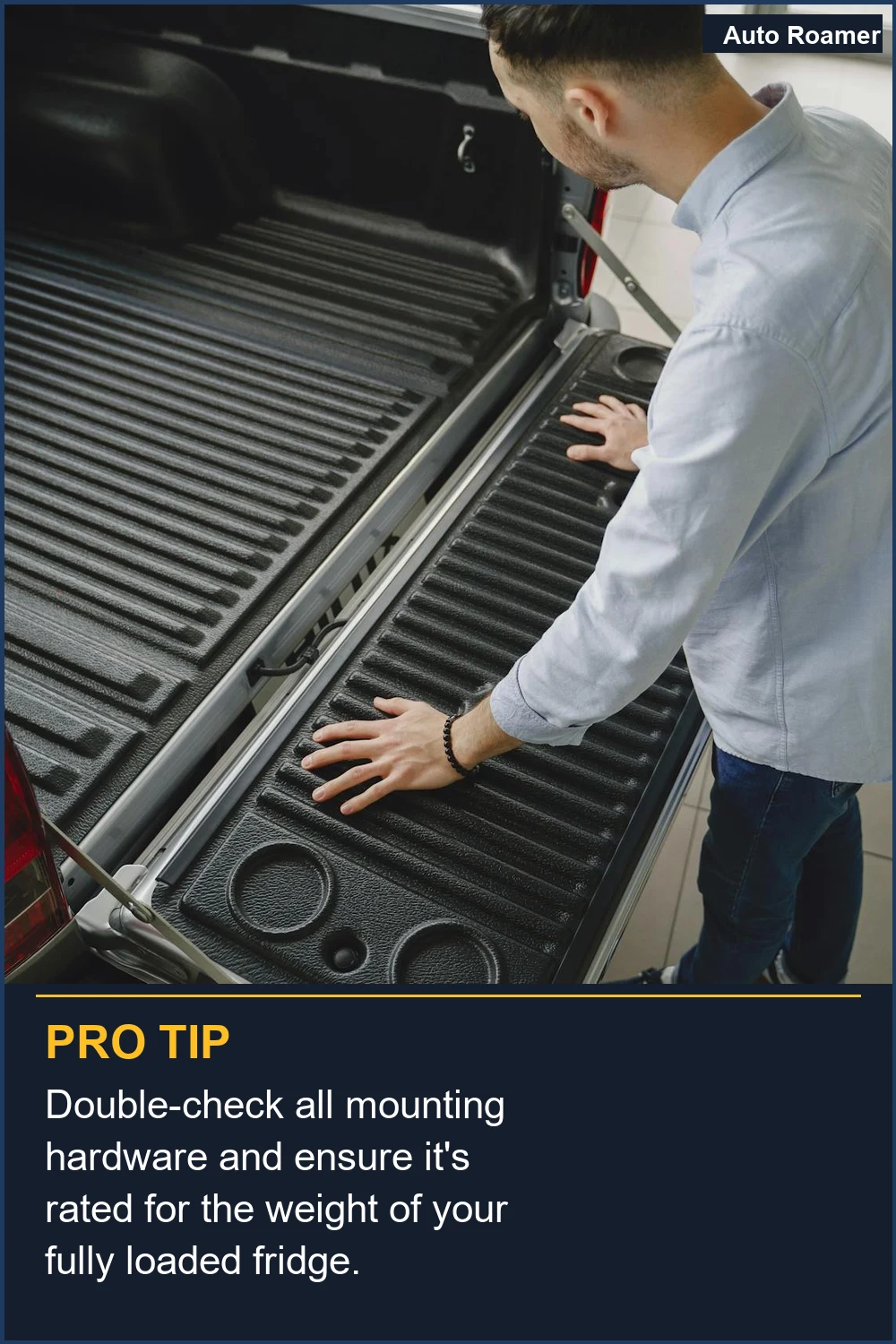 Double-check all mounting hardware and ensure it's rated for the weight of your fully loaded fridge.