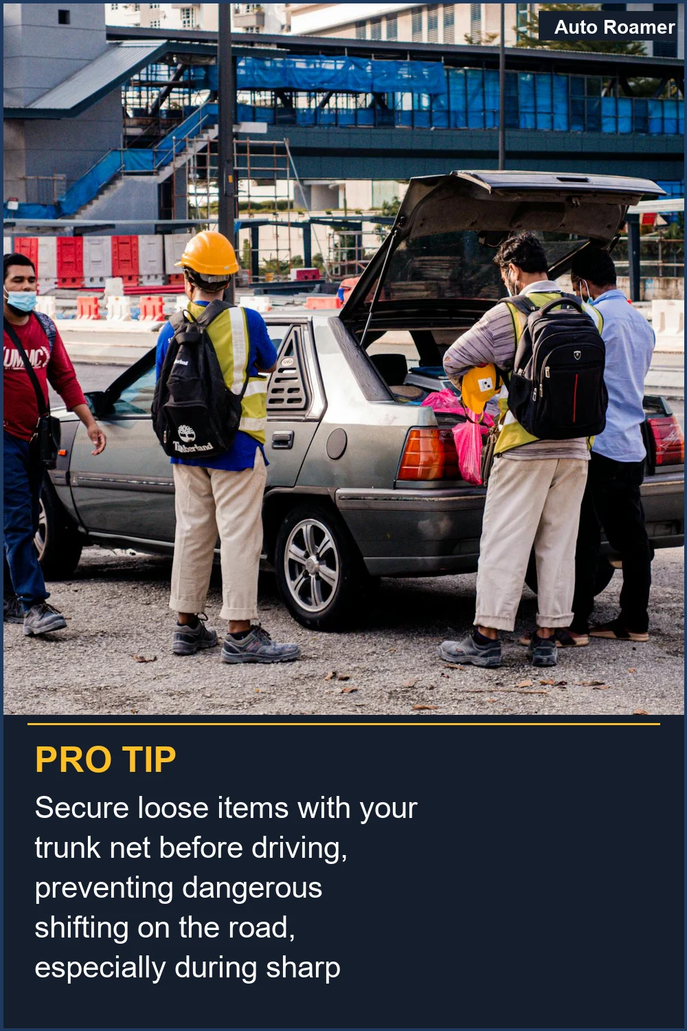 Secure loose items with your trunk net before driving, preventing dangerous shifting on the road, especially during sharp turns.