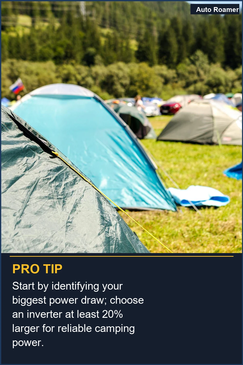 Start by identifying your biggest power draw; choose an inverter at least 20% larger for reliable camping power.