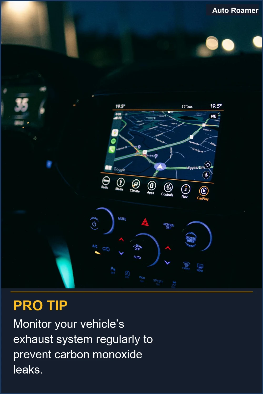 Monitor your vehicle's exhaust system regularly to prevent carbon monoxide leaks.