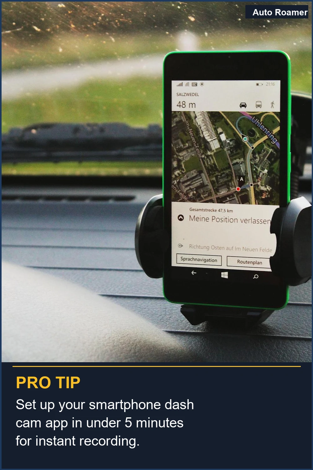 Set up your smartphone dash cam app in under 5 minutes for instant recording.