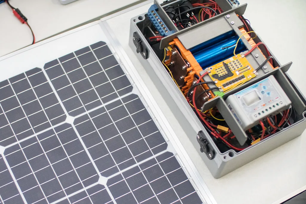 A portable solar panel charging a battery for off-grid car camping, the solar top-up both the Jackery Explorer 1000 v2 and Bluetti AC180 accept
