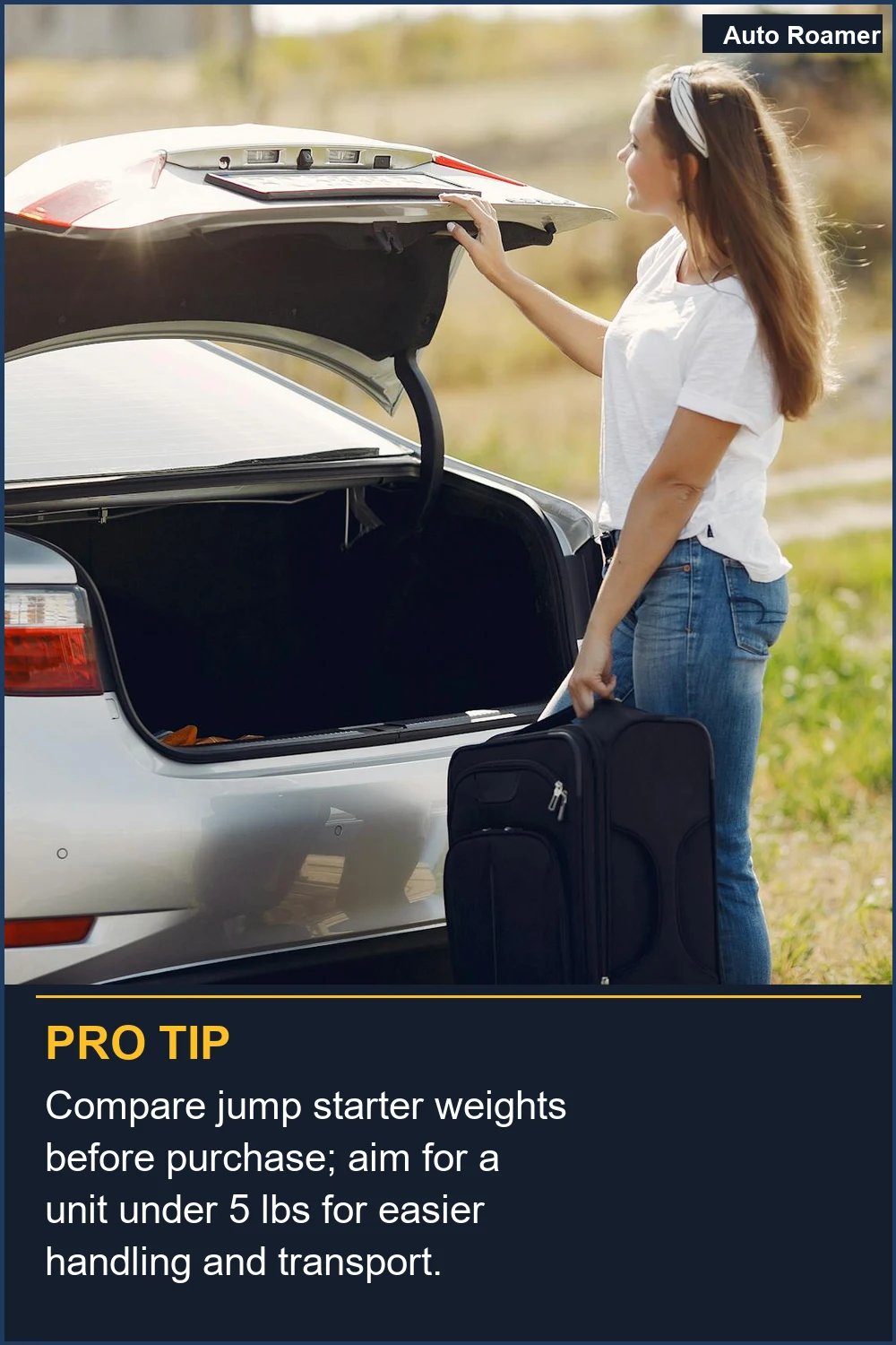 Compare jump starter weights before purchase; aim for a unit under 5 lbs for easier handling and transport.