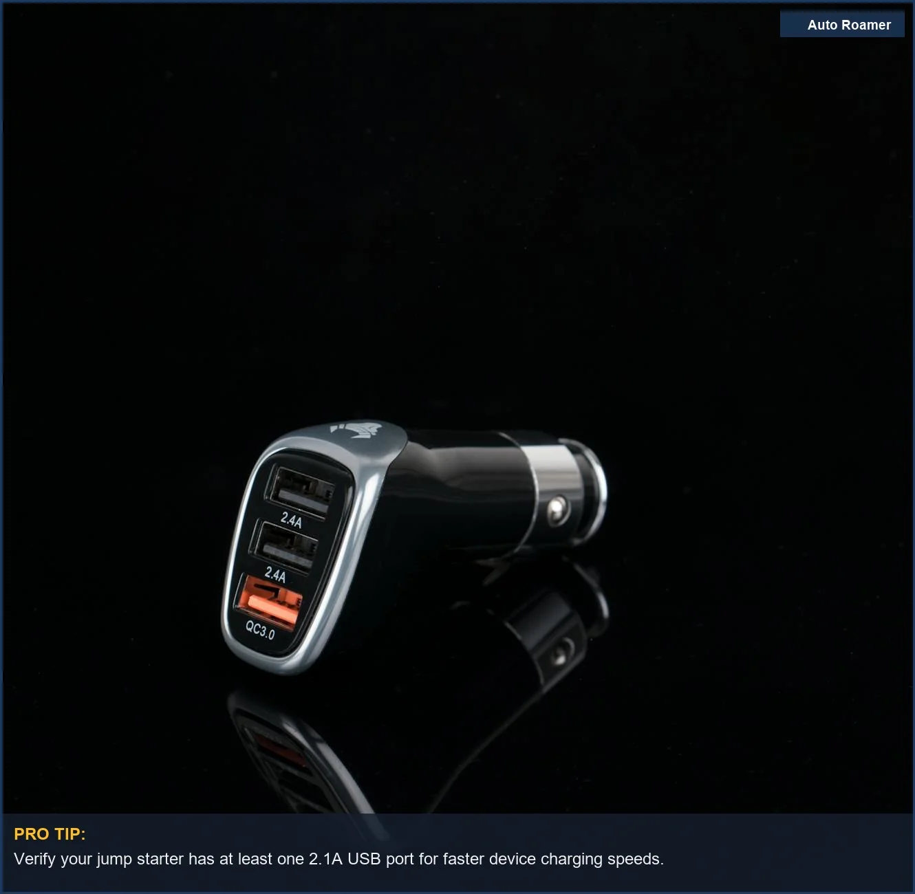 Sleek black car charger with multiple USB ports ready for device charging.