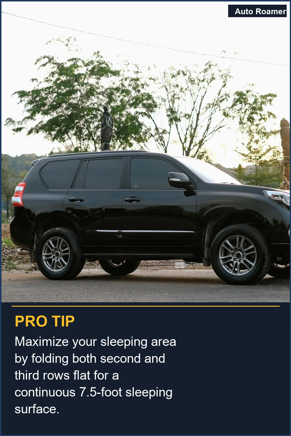 Maximize your sleeping area by folding both second and third rows flat for a continuous 7.5-foot sleeping surface.