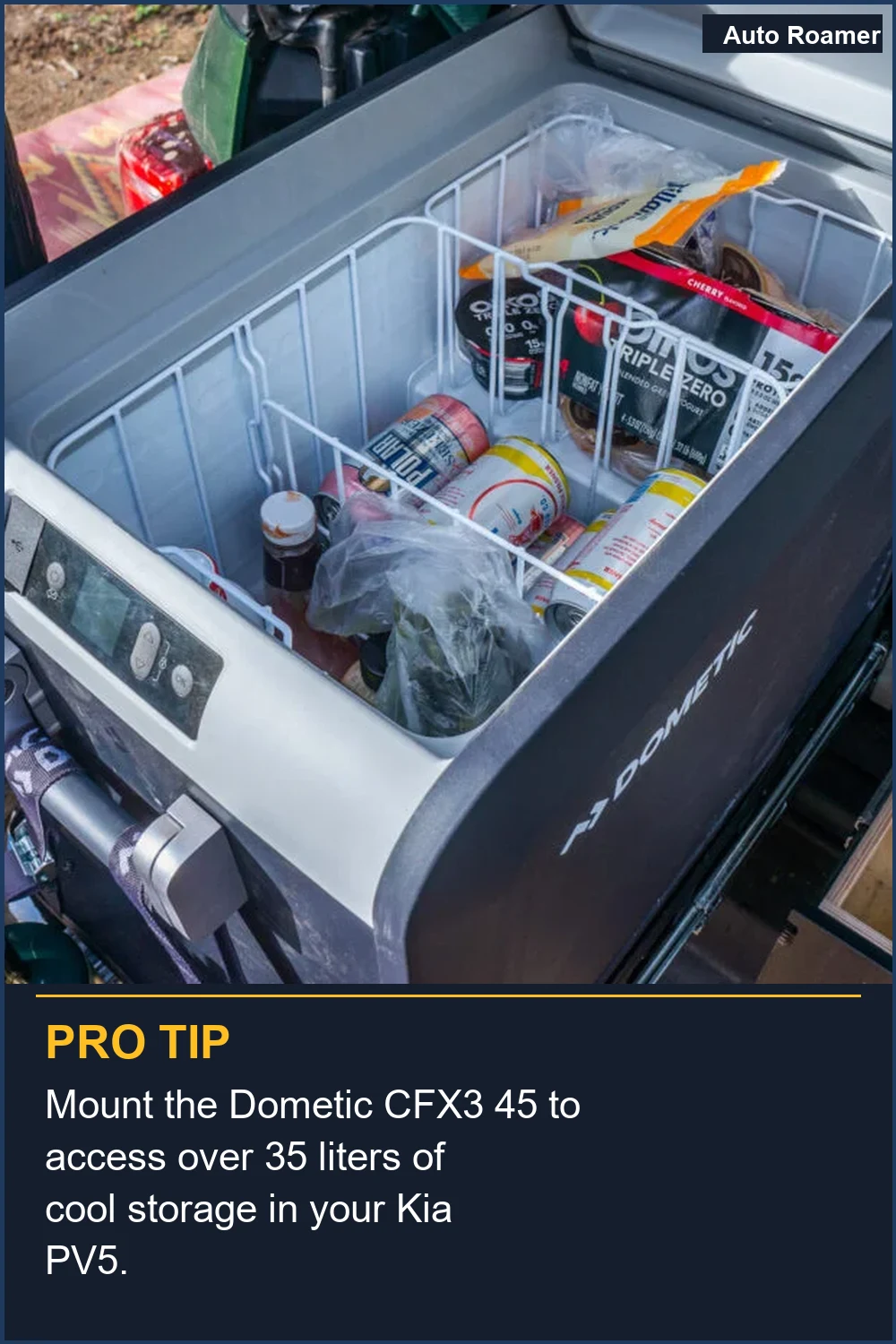 Mount the Dometic CFX3 45 to access over 35 liters of cool storage in your Kia PV5.