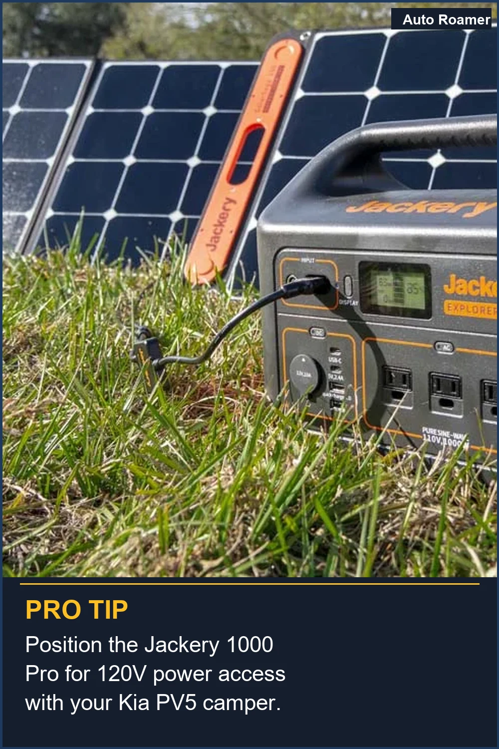 Position the Jackery 1000 Pro for 120V power access with your Kia PV5 camper.