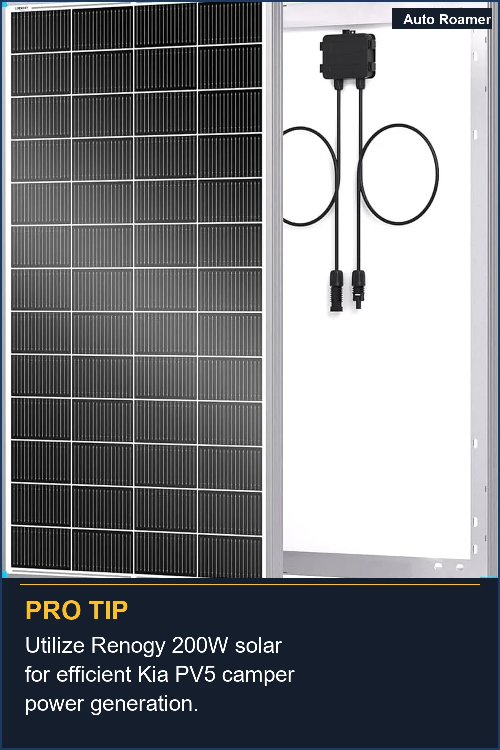 Utilize Renogy 200W solar for efficient Kia PV5 camper power generation.