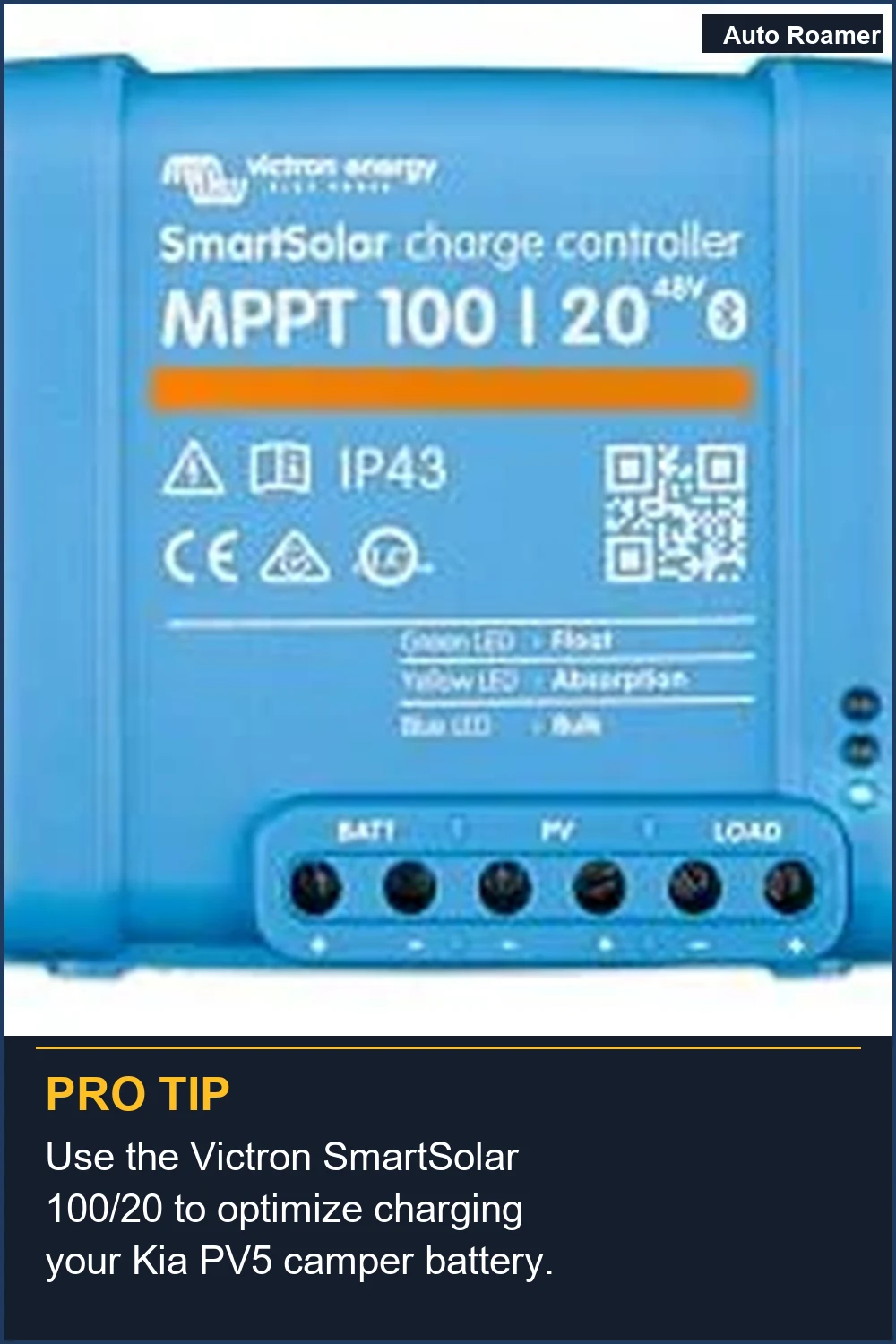 Use the Victron SmartSolar 100/20 to optimize charging your Kia PV5 camper battery.