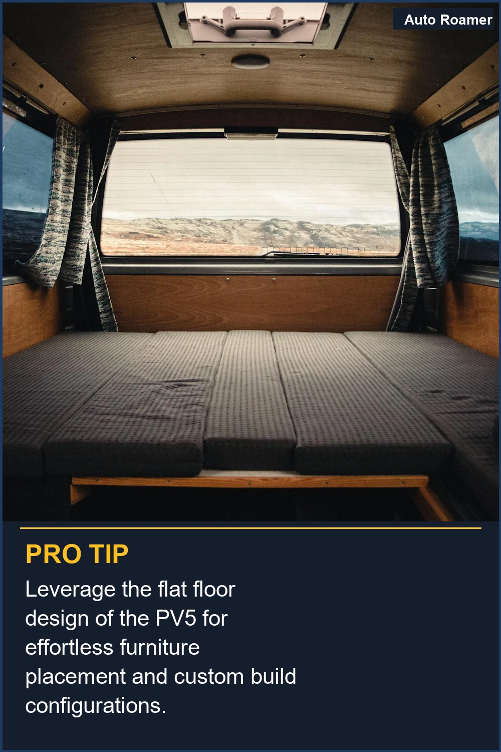 Leverage the flat floor design of the PV5 for effortless furniture placement and custom build configurations.