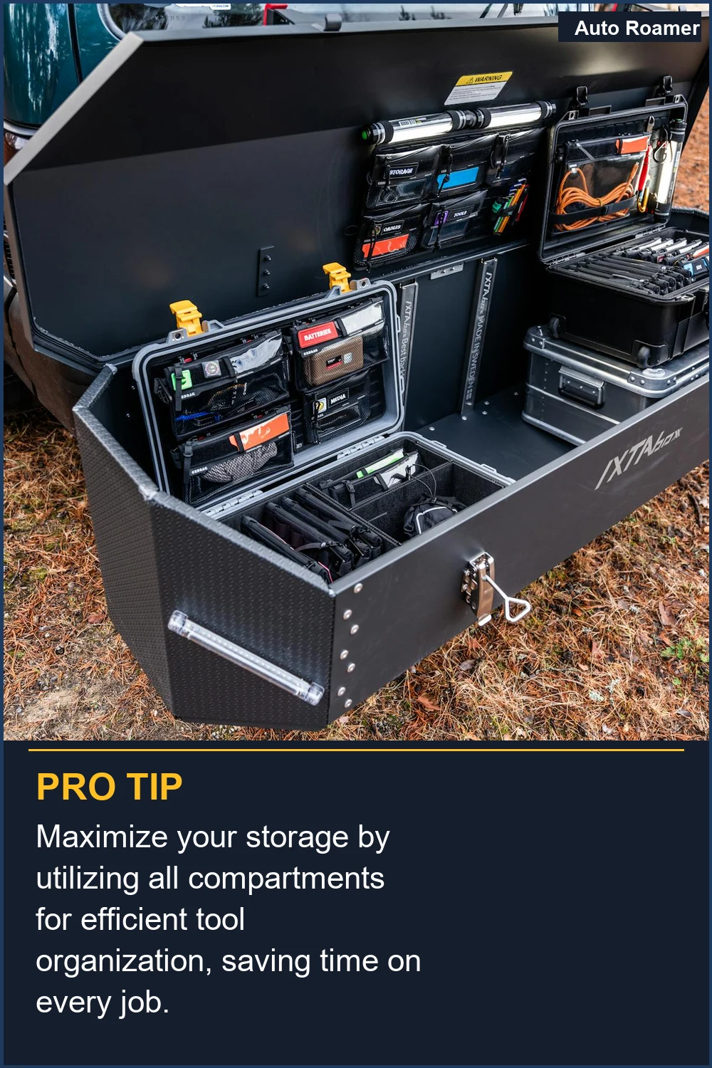 Maximiza tu espacio de almacenamiento utilizando todos los compartimentos para una organización eficiente de herramientas, ahorrando tiempo en cada trabajo.