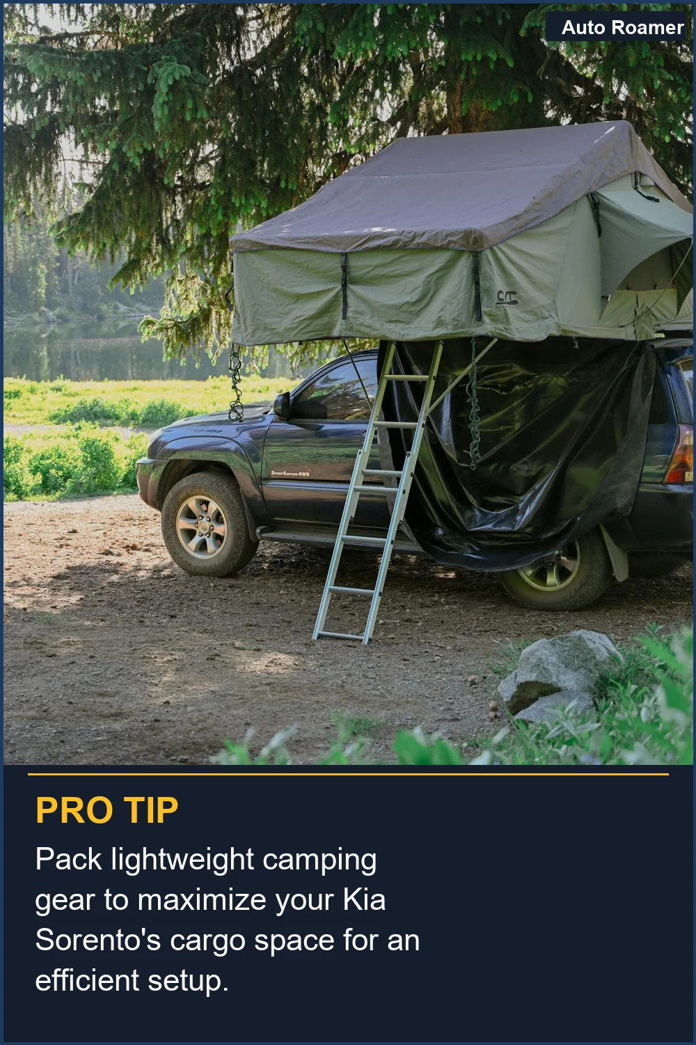 Pack lightweight camping gear to maximize your Kia Sorento's cargo space for an efficient setup.