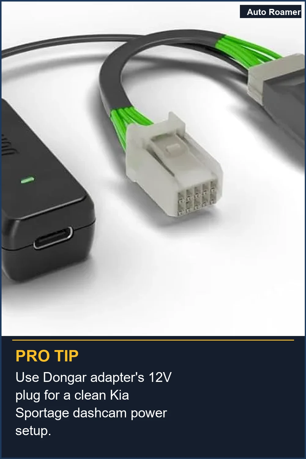 Use Dongar adapter's 12V plug for a clean Kia Sportage dashcam power setup.