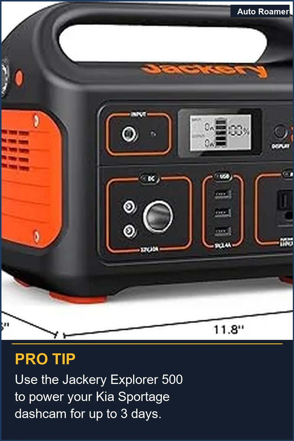 Use the Jackery Explorer 500 to power your Kia Sportage dashcam for up to 3 days.