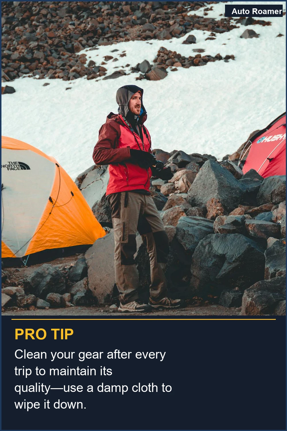 Clean your gear after every trip to maintain its quality--use a damp cloth to wipe it down.