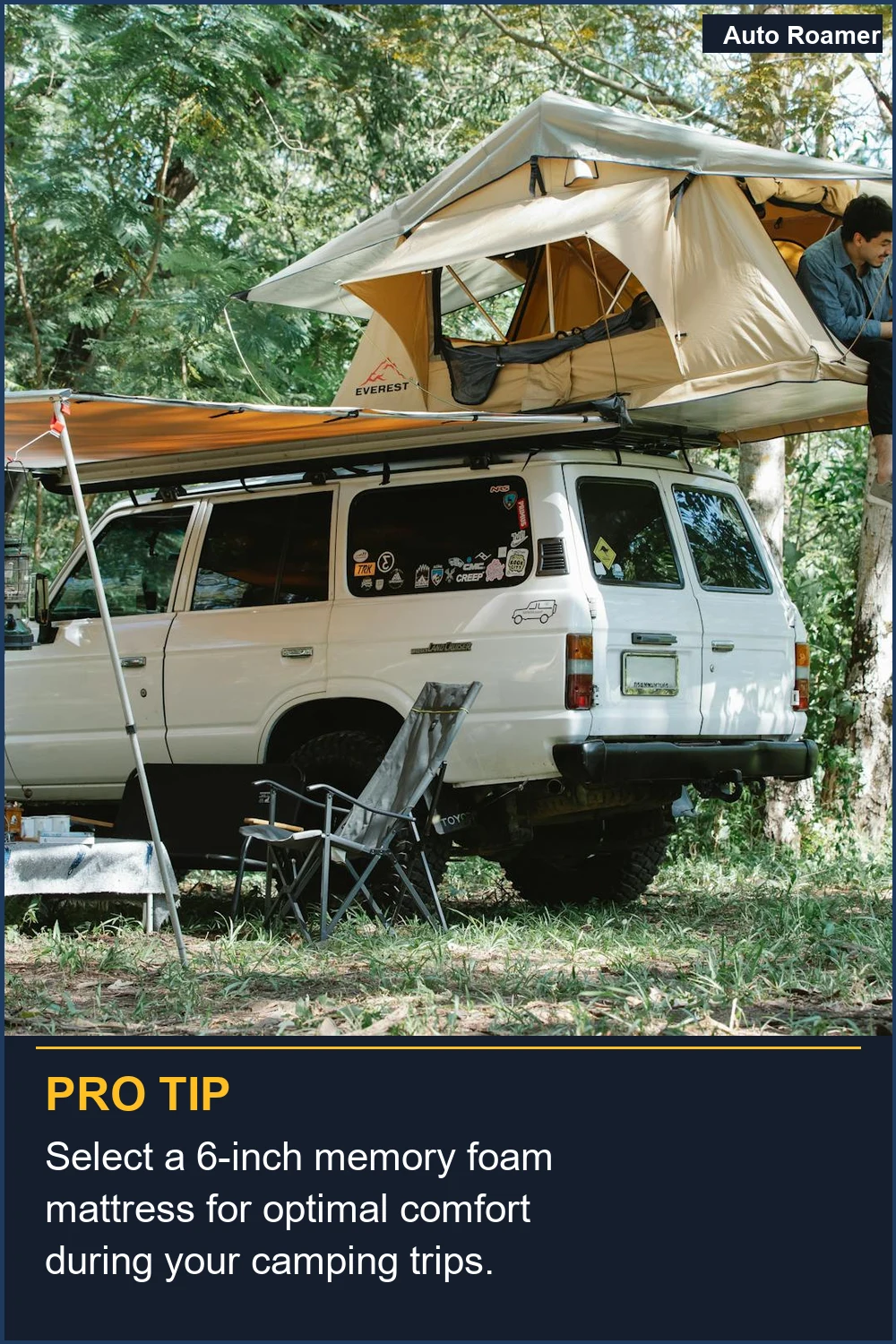 Select a 6-inch memory foam mattress for optimal comfort during your camping trips.