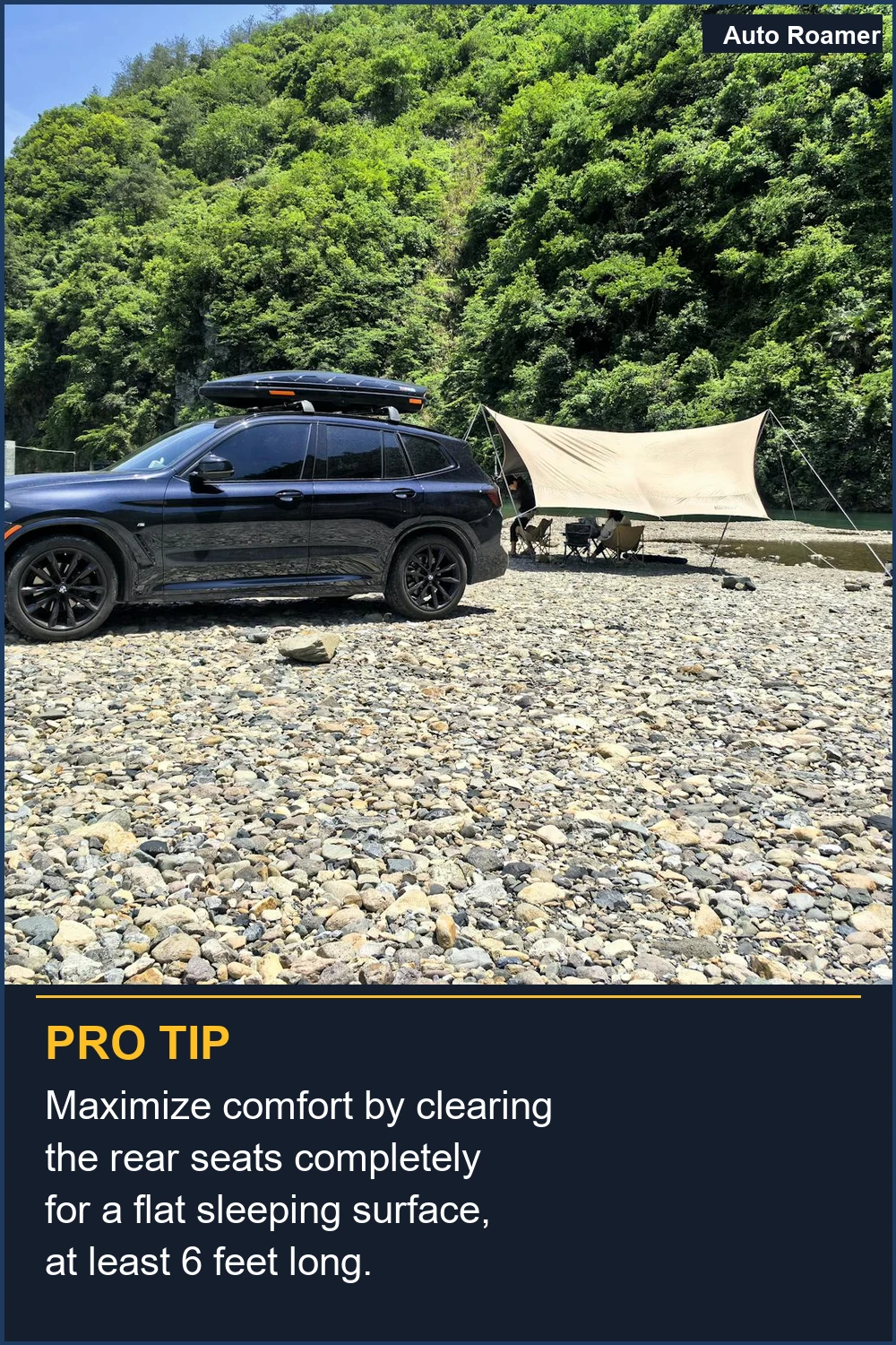 Maximize comfort by clearing the rear seats completely for a flat sleeping surface, at least 6 feet long.