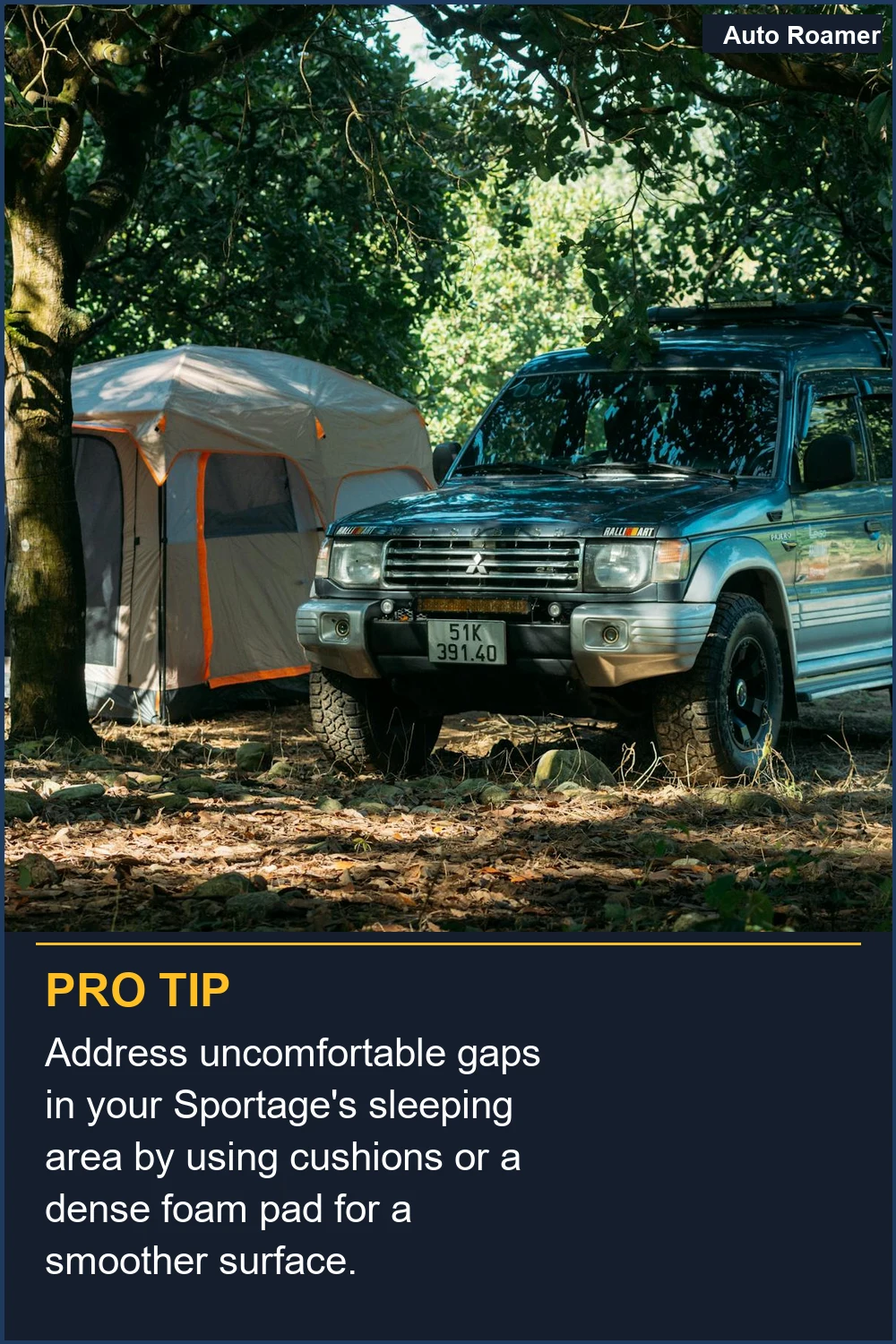 Address uncomfortable gaps in your Sportage's sleeping area by using cushions or a dense foam pad for a smoother surface.