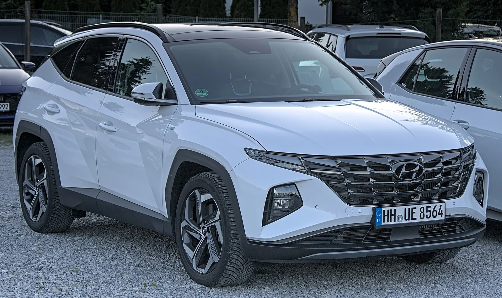 A current-generation Hyundai Tucson, the Sportage's corporate twin this comparison pits against it for cargo space and camping.