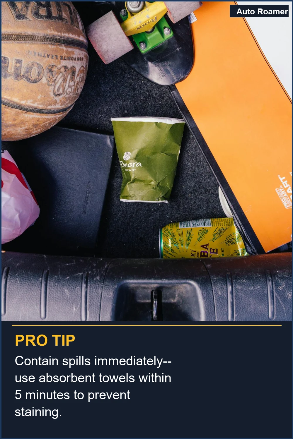 Contain spills immediately--use absorbent towels within 5 minutes to prevent staining.