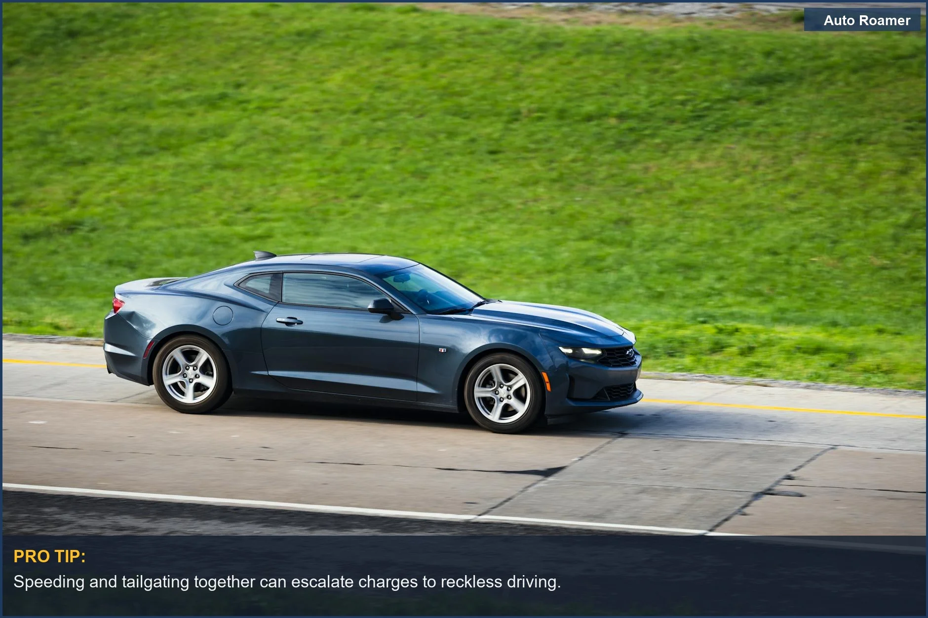 Black sports car speeding on a highway, highlighting reckless driving consequences.