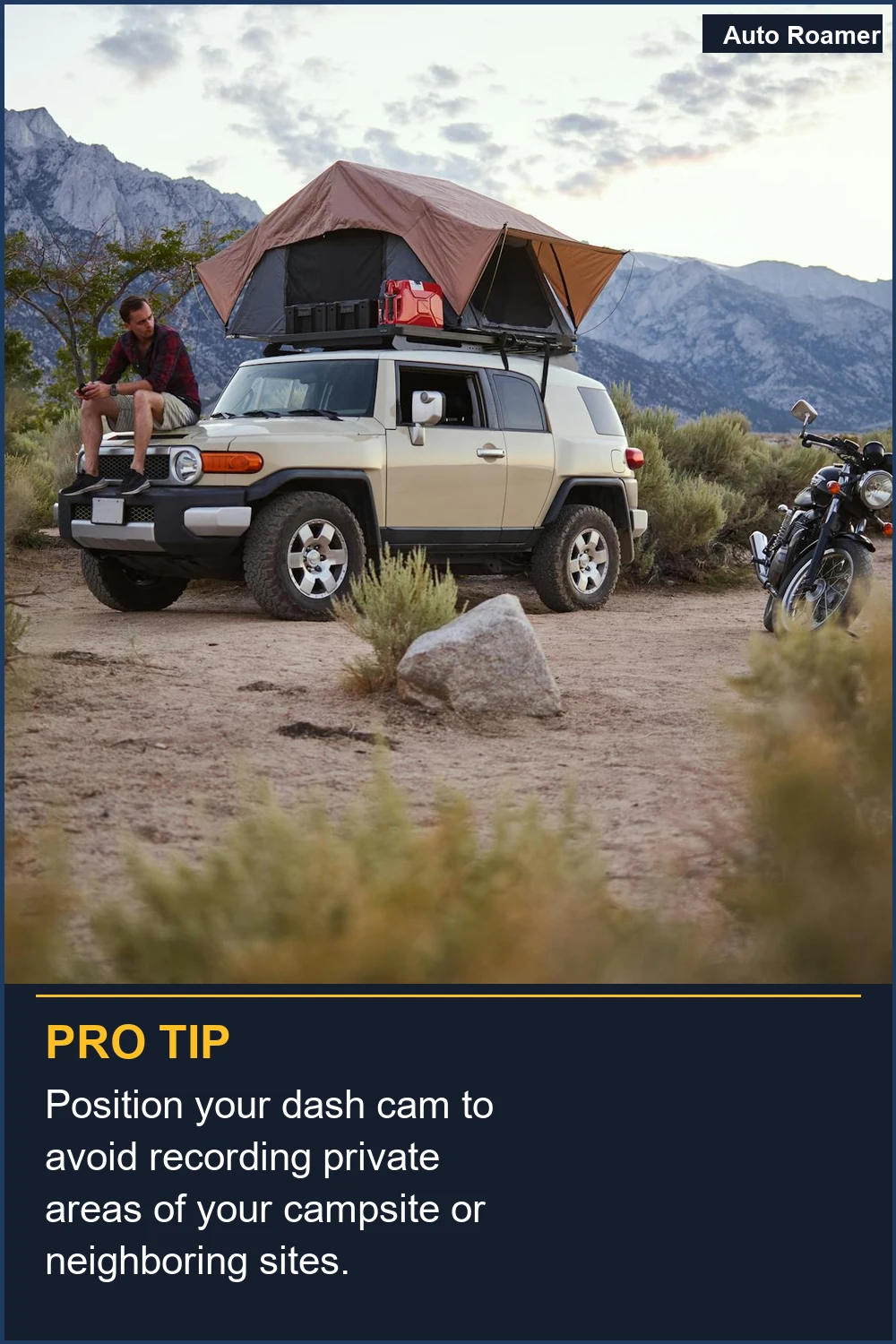 Position your dash cam to avoid recording private areas of your campsite or neighboring sites.