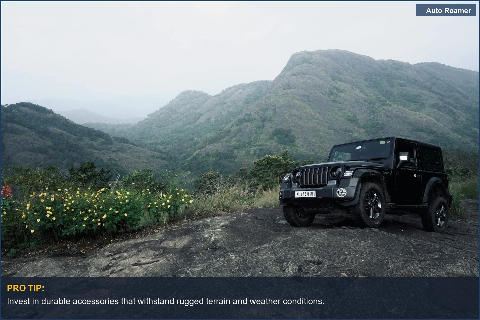 Black SUV parked on rugged terrain, ideal for off-road Lexus GX 460 camping accessories.