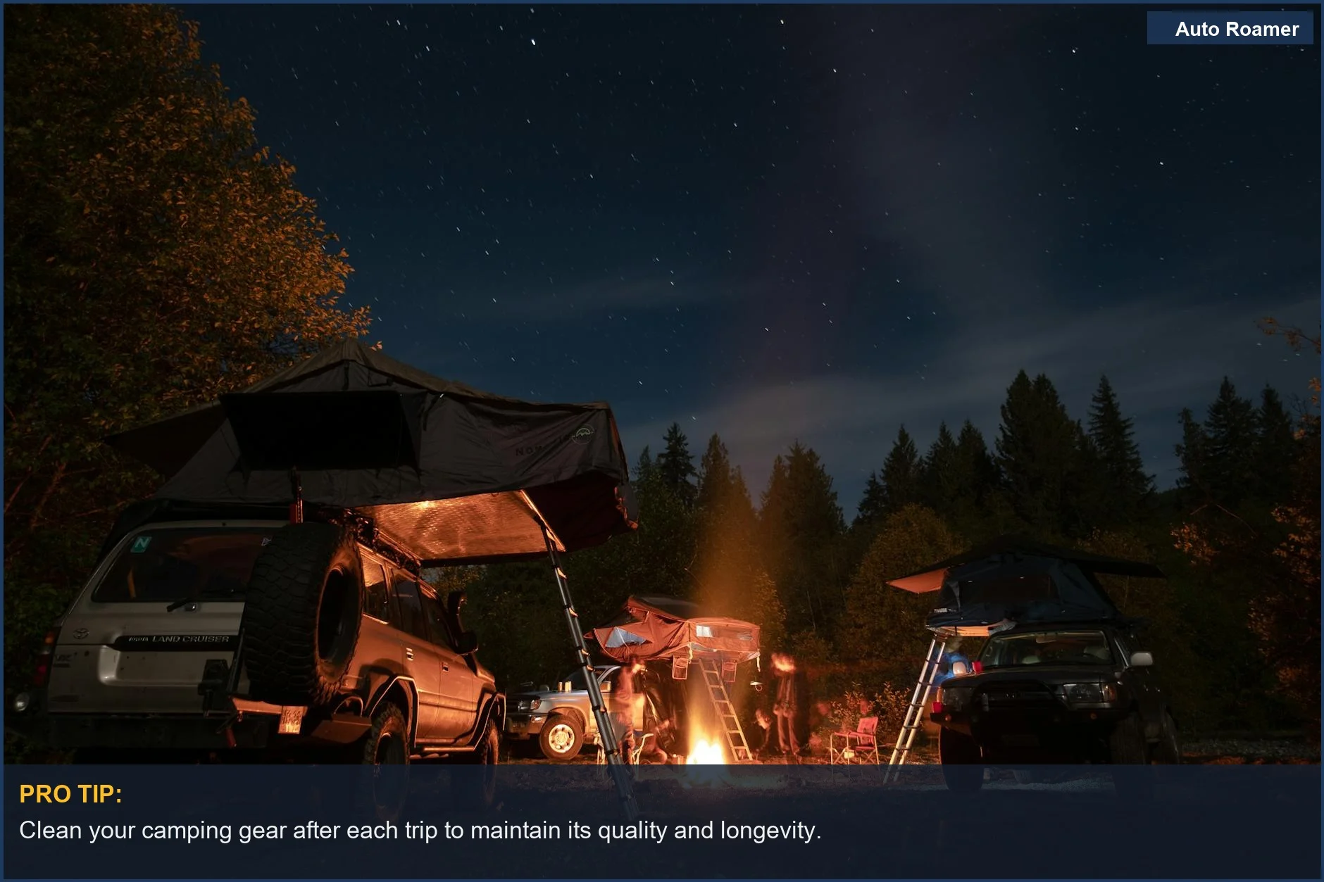 Camping scene with tents under a starry sky, featuring Lexus GX 460 camping gear.
