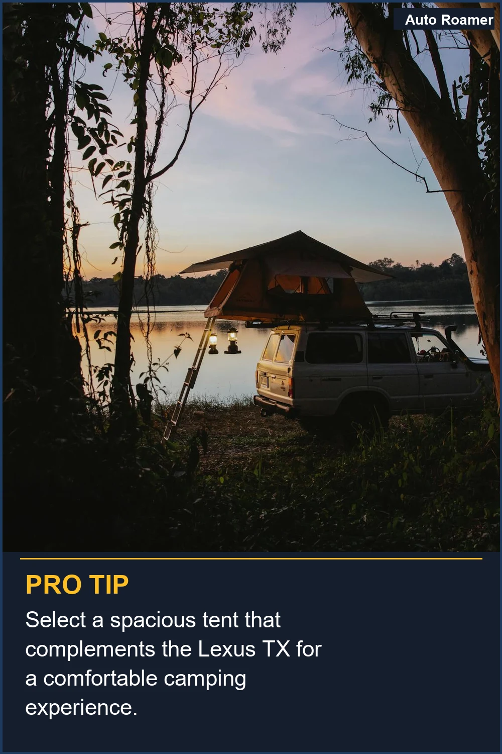Select a spacious tent that complements the Lexus TX for a comfortable camping experience.